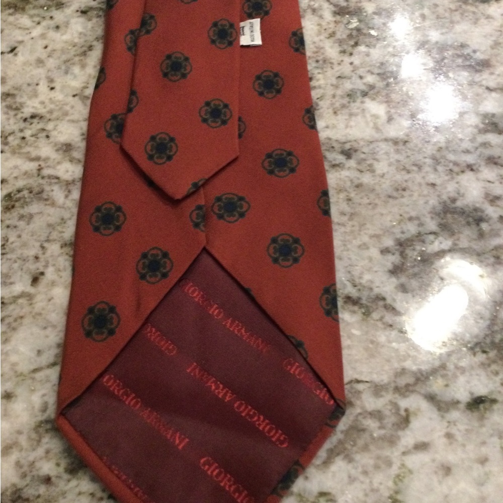 Giorgio Armani Burnt Orange Floral Medallion Silk Tie